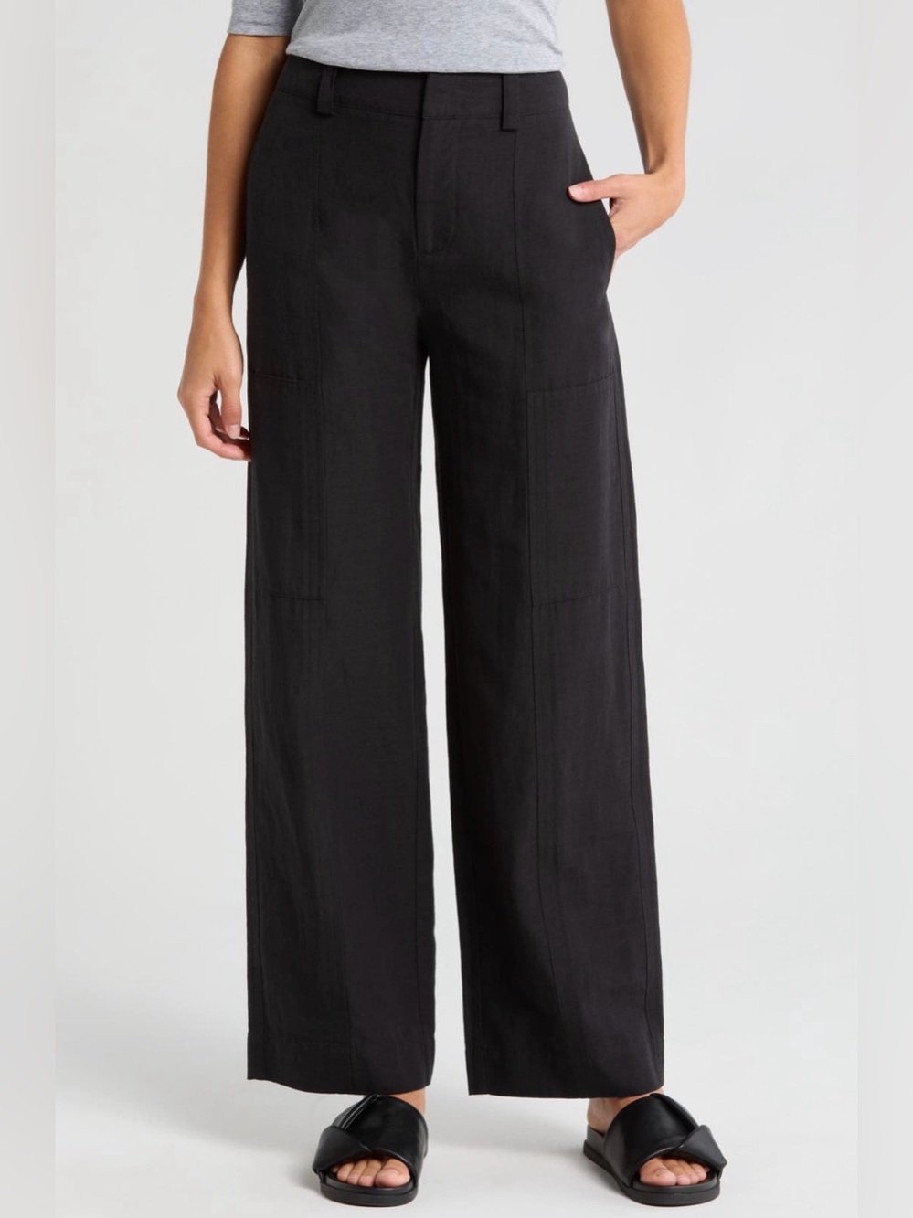 Vince Drop Waist Utility Wide Leg Pants, Black, Flat Front, Lightweight, Size 4